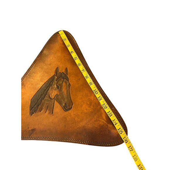 Vintage Tooled Leather Horse Wall Art Triangle Western Decor Saddle Style - Picture 15 of 15